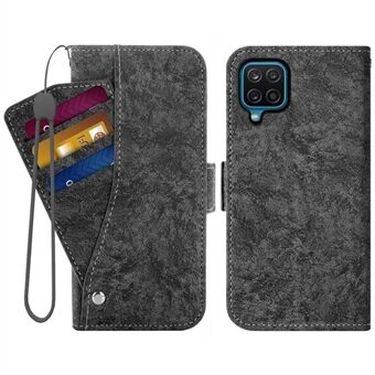 Til Samsung Galaxy A12 PU læder flip telefonetui Vand-blæk Maling Tekstur Roterende kortpladser Holder Håndfrit Stand Pungcover med rem