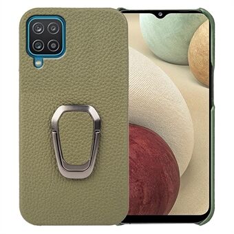 Anti-drop telefoncover til Samsung Galaxy A12, Litchi Texture ægte lædercoated pc-bagcover med Ring