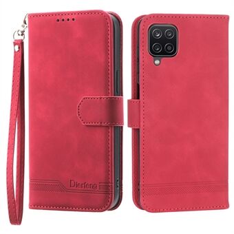 DIERFENG DF-03 Læder Taske til Samsung Galaxy A12, Stand Wallet Telefoncover med streger påtrykt