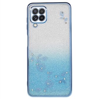 Til Samsung Galaxy A12 Gradient Glitter Case Blomstermønster Rhinestone TPU telefoncover