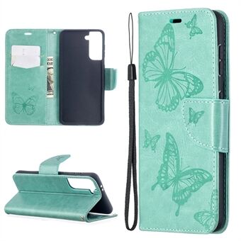 Imprint sommerfugle mønster Wallet Stand Læder Phone Cover til Samsung Galaxy S21 5G