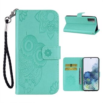 Imprint Flower Owl Pattern Stand Phone Leather Wallet Cover til Samsung Galaxy S21 5G