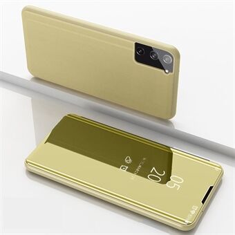 Elektroplettering Spejl Overflade Stand Læder Mobiltelefon Taske til Samsung Galaxy S21 5G