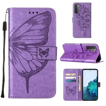 Imprint Butterfly Flower Pattern Wallet Stand Lædertaske til Samsung Galaxy S21 5G