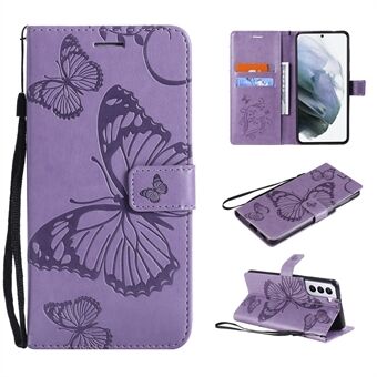 Imprinted Butterflies Flower Læder Wallet Stand Case til Samsung Galaxy S21 5G