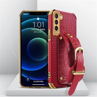 6D krokodille tekstur PU læderbelagt TPU galvaniseret telefon taske med håndledsrem til Samsung Galaxy S21 5G