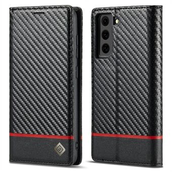 LC.IMEEKE Autoabsorberet magnetisk lukkesystem Lædertaske Carbon Fiber Mønstert telefontaske med pung til Samsung Galaxy S21 5G