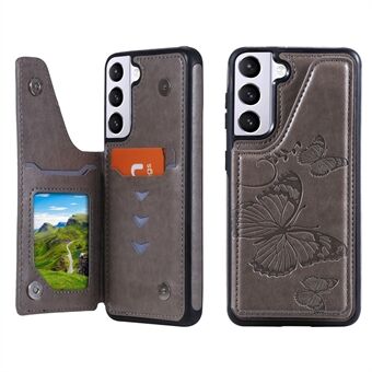 Butterfly Pattern Card Slot Design PU Læder Coated TPU Case Kickstand Telefon Cover til Samsung Galaxy S21 5G