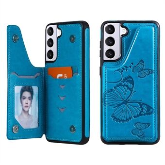 Butterfly Pattern Card Slot Design PU Læder Coated TPU Case Kickstand Telefon Cover til Samsung Galaxy S21 5G