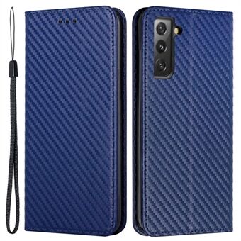 Carbon Fiber Texture Auto-lukkende Magnet Læder Stand Pung Cover Telefon Etui til Samsung Galaxy S21 5G