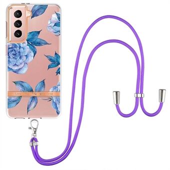 YB IMD Series TPU telefoncover til Samsung Galaxy S21 5G, lanyard design blomstermønstre IML telefon beskyttelsescover