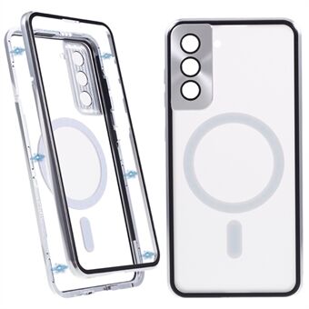Til Samsung Galaxy S21 5G Dobbeltsidet beskyttelsesetui Magnetisk metalramme Hærdet glasbagside Frosted PC-telefoncover