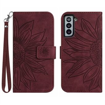 Flip læder pung etui til Samsung Galaxy S21 4G / 5G, HT04 påtrykt Sunflower Skin-Touch Stand Magnetisk lukning Beskyttende telefoncover med rem