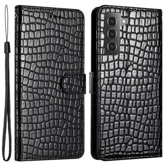 Til Samsung Galaxy S21 4G / 5G Velbeskyttet Stand Cover Crocodile Texture Læder pung telefonetui med rem