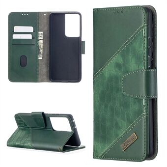 BF04 Splicing Crocodile Texture Wallet Stand Læder Cover til Samsung Galaxy S21 Ultra 5G