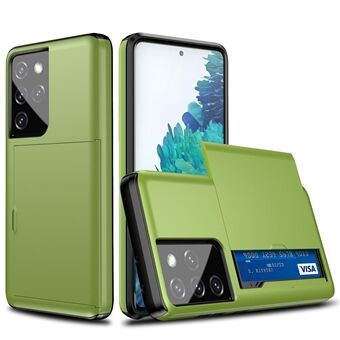 Slide Card Holder PC + TPU Hybrid Back Smartphone Taske til Samsung Galaxy S21 Ultra 5G