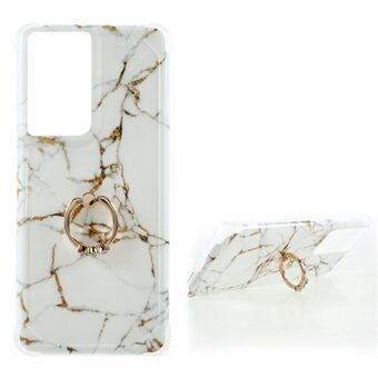 IMD marmor mønster 4-hjørnes hynde TPU cover med kickstand design til Samsung Galaxy S21 Ultra 5G