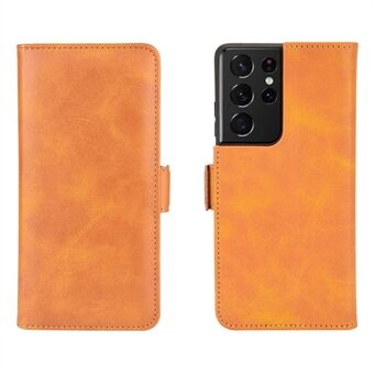 Dual Magnetic Clasp Leather Folio Flip Phone Cover Læder Taske til Samsung Galaxy S21 Ultra 5G