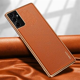 SULADA PC + TPU Litchi Texture PU læderbelagt telefon cover til Samsung Galaxy S21 Ultra 5G