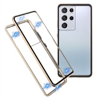 Magnetisk lås installation Metalramme med dobbelt side hærdet glas telefon etui til Samsung Galaxy S21 Ultra 5G