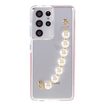 Bi-farve Sheer TPU telefon etui med perle håndrem til Samsung Galaxy S21 Ultra 5G