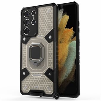 Kickstand Design PC+TPU Hybrid Phone Case Cover Shell Indbygget magnetisk holder til Samsung Galaxy S21 Ultra 5G