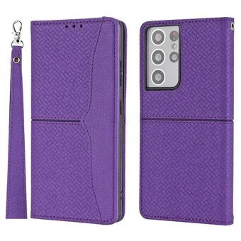 Woven Texture Wallet Stand Læder Taske Telefon Cover til Samsung Galaxy S21 Ultra 5G