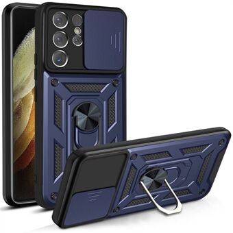 Slide Camera Cover PC + TPU stødsikker ridsefast Kickstand telefoncover til Samsung Galaxy S21 Ultra 5G