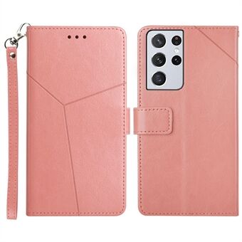 Y-formet Stand ensfarvet Ridsefast tegnebogsstativ Design PU-læder telefoncover til Samsung Galaxy S21 Ultra 5G