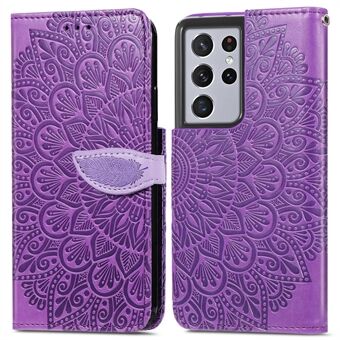 For Samsung Galaxy S21 Ultra 5G Dream Wings Pattern Magnetic Clasp Imprinted Leather Phone Case Wallet Stand Cover with Strap