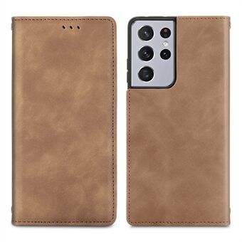 For Samsung Galaxy S21 Ultra 5G TPU+PU Leather Phone Protection Shell Retro Style Magnetic Skin-Touch Surface Flip Phone Case with Supporting Stand Card Slots
