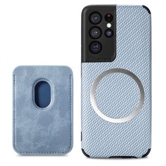 For Samsung Galaxy S21 Ultra 5G PU Leather Coated TPU + PVC Phone Case Detachable Card Holder Carbon Fiber Texture Protective Cover