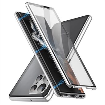 Til Samsung Galaxy S21 Ultra 5G dobbeltsidet hærdet glasæske Magnetisk metalramme telefoncover med låsespænde