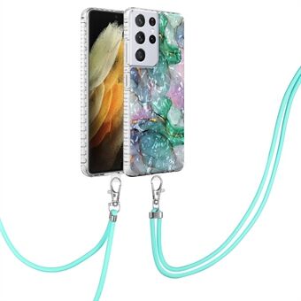YB IMD Series-15 TPU telefoncover til Samsung Galaxy S21 Ultra 5G, 2,0 mm IMD IML Airbag beskyttelse telefonskal med lang snor - BK009
