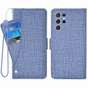 Til Samsung Galaxy S21 Ultra 5G Stand Wallet Jean Cloth Texture PU-læderetui Roterende kortplads Anti-drop telefoncover