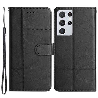 Cowhide Texture Phone Case til Samsung Galaxy S21 Ultra 5G, Stand tegnebog Business Style PU læder foldestand Flip Cover
