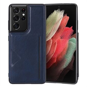 HANMAN Mika Series mobiltelefon etui til Samsung Galaxy S21 Ultra 5G, magnetiske kortpladser PU lædercoated TPU cover