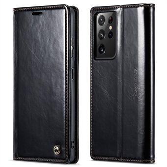 CASEME 003 Series Waxy Texture Phone Case til Samsung Galaxy S21 Ultra 5G, PU læder Magnetisk lukning Drop-proof Anti-ridse Telefon Cover Stand Pung