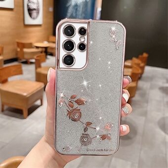 TPU smartphone etui til Samsung Galaxy S21 Ultra 5G, galvanisering rhinestone design blomstermønster dekoration Anti-fald glitter telefoncover