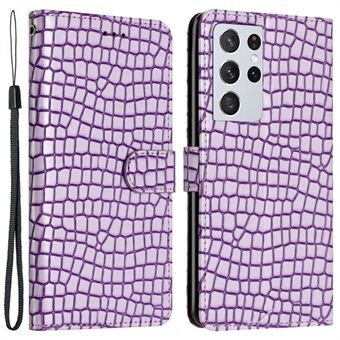 Stand Shell til Samsung Galaxy S21 Ultra 5G Pung Cover Crocodile Texture Smart Phone læderetui med rem