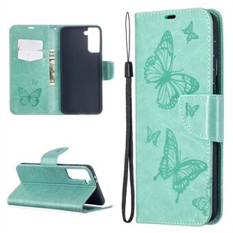 Imprint sommerfugle mønster tegnebog Stand læder telefoncover til Samsung Galaxy S21 + 5G