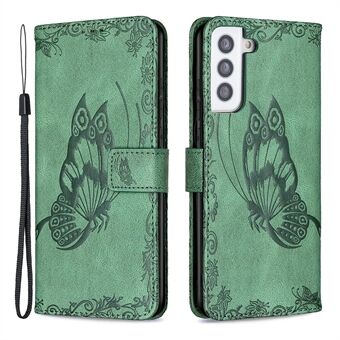 Imprint Butterfly Flower Leather Wallet Cover til Samsung Galaxy S21 Plus 5G
