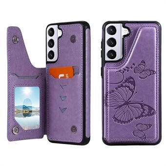 Butterfly-præget kortslot Design PU-læderbelagt TPU-etui Kickstand-telefoncover til Samsung Galaxy S21+ 5G