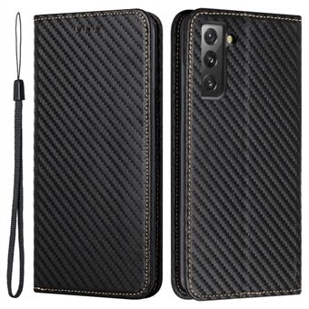Carbon Fiber Texture Autolukkende Magnet Pung Telefon Shell Fuld beskyttelse læderetui med foldbart Stand til Samsung Galaxy S21+ 5G
