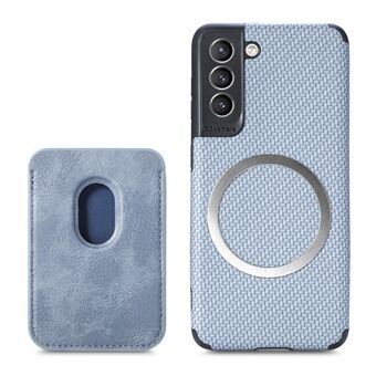 For Samsung Galaxy S21+ 5G Carbon Fiber Texture PU Leather + TPU + PVC Phone Case Cover with Detachable Magnetic Card Holder