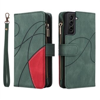 KT Multi-function Series-5 for Samsung Galaxy S21+ 5G Bi-color Splicing Multiple Card Slots Stand Case PU Leather Zipper Pocket Wallet Phone Shell