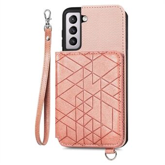 Geometri præget PU-læder + TPU-cover til Samsung Galaxy S21+ 5G, Kickstand Wallet Drop-sikkert telefoncover med håndstrop
