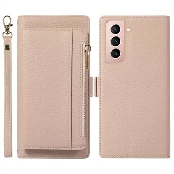 Til Samsung Galaxy S21+ 5G Litchi Texture 2-i-1 PU læder telefontaske Stand Magnetisk aftagelig lynlås tegnebog Anti-ridse telefoncover med rem