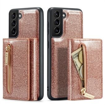 DG.MING M3-serien til Samsung Galaxy S21+ 5G 2-i-1 glitrende PU-læderbelagt PC+TPU-bagcover Magnetisk aftagelig lynlåspung Ridsesikkert telefoncover med støtteben