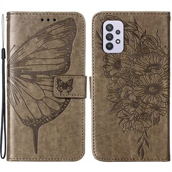 Imprint Butterfly Flower Pattern Wallet Stand Lædertaske til Samsung Galaxy A32 5G
